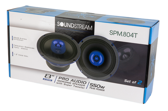 SPM-804T | 8" Pro Audio Midrange Speaker with Super Tweeter 550W (Pair)