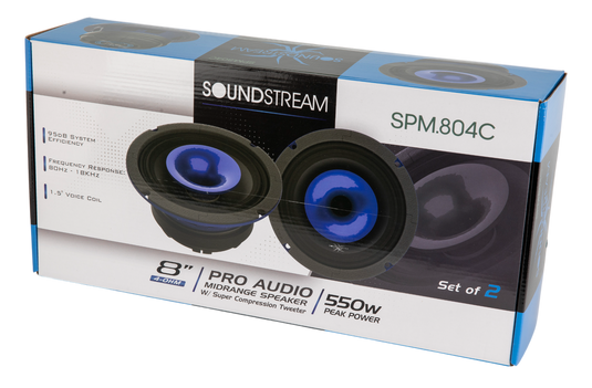SPM-804C | 8" Midrange Pro Audio Loudspeaker w/ Super Compression Tweeter - 600W (Pair)