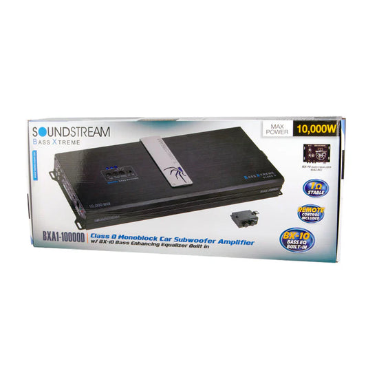 Soundstream BXA1-10000D 10,000W Class D Monoblock Amplifier | Bass Xtreme 1-Ohm Stable Amp with Digital Bass Reconstruction & Remote Gain Control