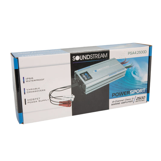 PSA4-2500D | IP66 Waterproof 4-Channel Powersport, Marine & Motorcycle Amplifier – 2,500W Max