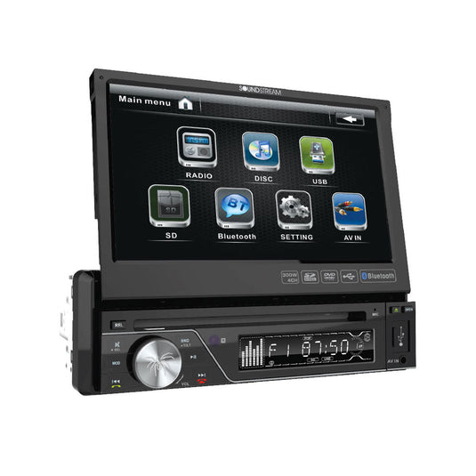 Soundstream VIR-7830B | 7-Inch Single DIN Flip-Up DVD Receiver with Android MHL PhoneLink, Bluetooth, Touchscreen, and Rear Camera Input