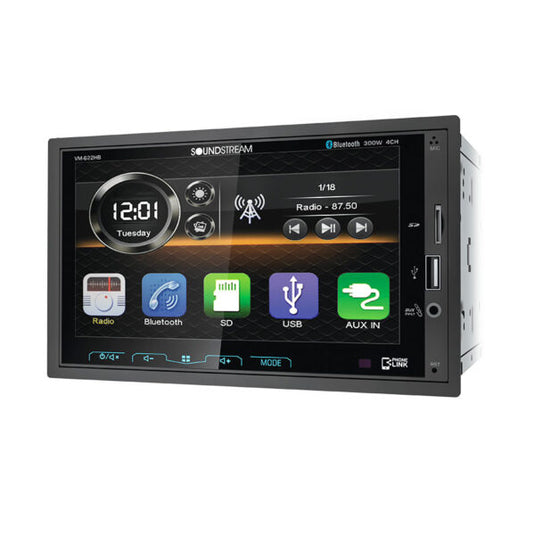 Soundstream VM-622HB 6.2” Double DIN Mechless Headunit with Android MHL PhoneLink, Bluetooth, and USB Playback