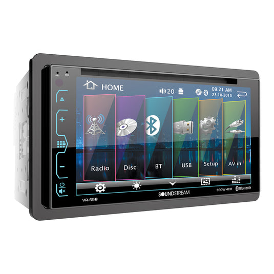 Soundstream VR-65B | 6.2” Double DIN DVD/CD/Bluetooth Car Receiver with RGB Illumination, Capacitive Touch, and 300W 4-Channel Amplifier