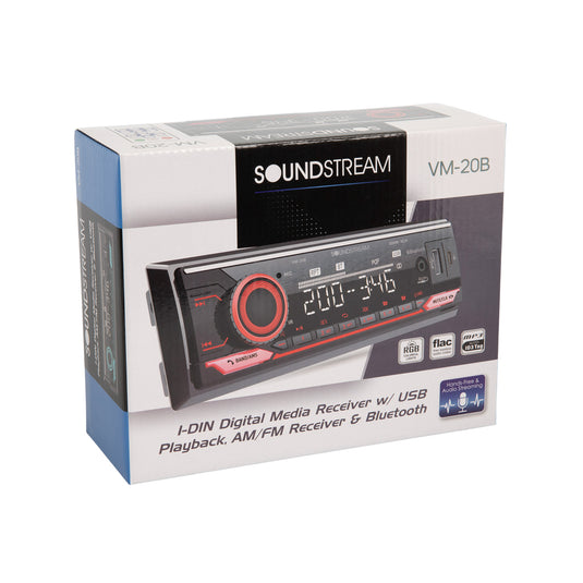 Soundstream VM-20B | Single DIN Digital Multimedia Receiver with Bluetooth, Dual USB, and Hands-Free Calling